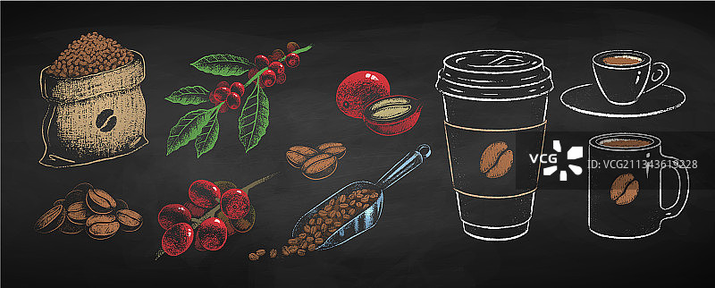 粉笔咖啡杯和植物图片素材