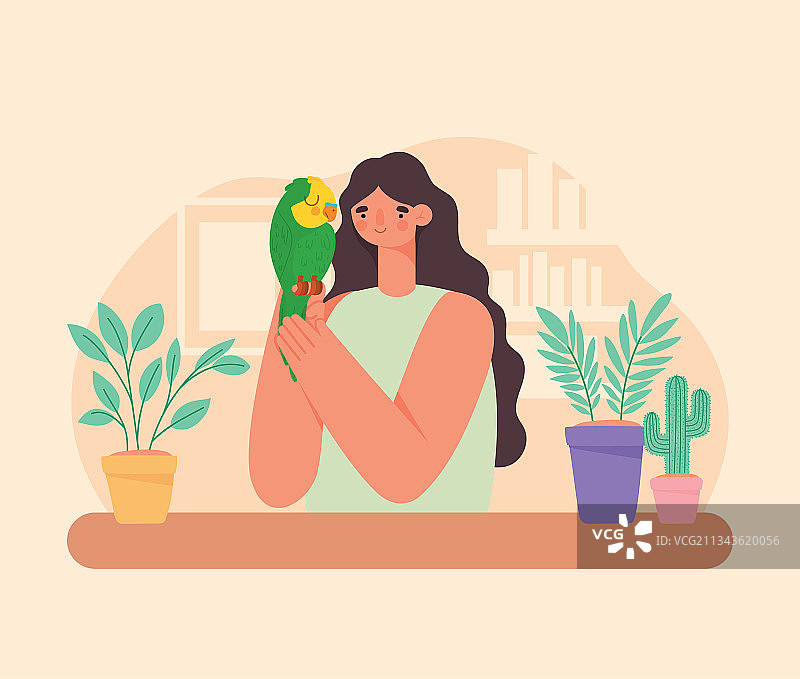 女人抱着鹦鹉图片素材