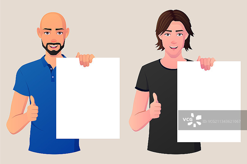 卡通男人拿着空白纸牌图片素材