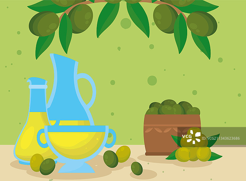 橄榄油盒和树叶图片素材