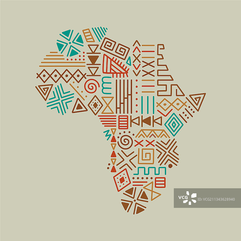 非洲大陆地图部落艺术图标图片素材