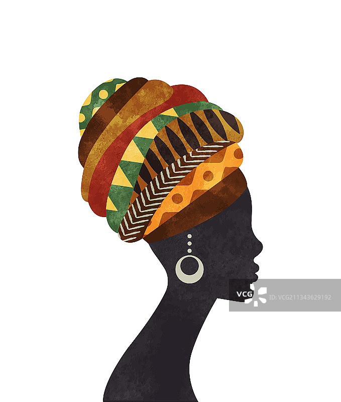 戴着头巾的非洲裔女人侧面轮廓剪影图片素材