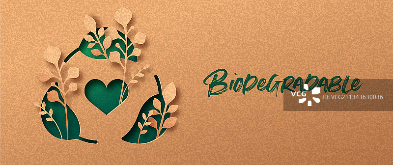 可生物降解的绿色剪纸树叶符号banner图片素材