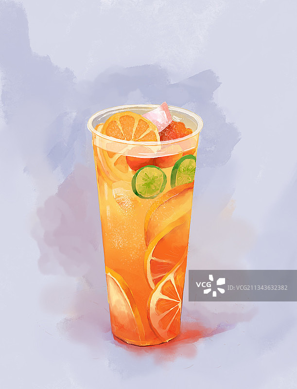 水彩质感夏日么么茶-水果茶图片素材