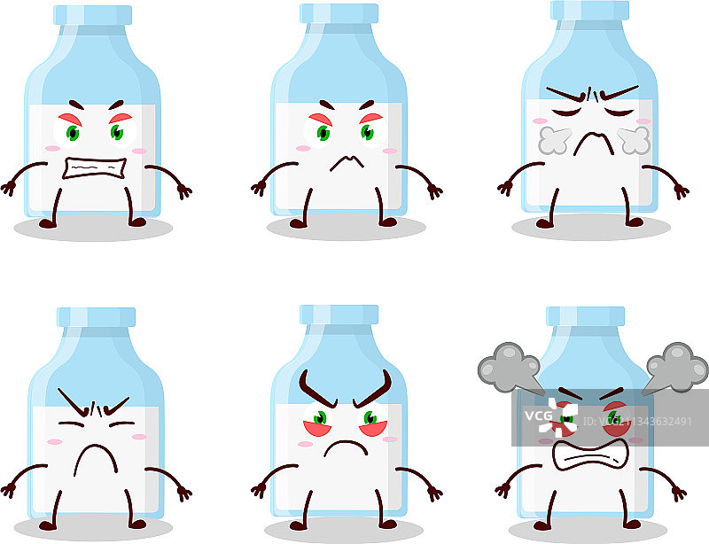 带有各种愤怒表情的卡通牛奶瓶图片素材