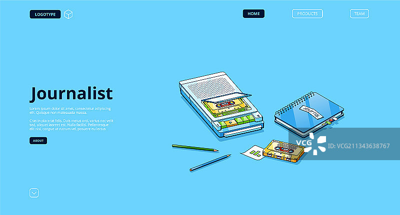 带有采访设备的记者banner图片素材