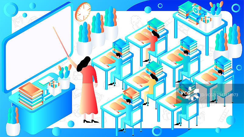 语文老师上课简约炫彩科技风矢量插画图片素材