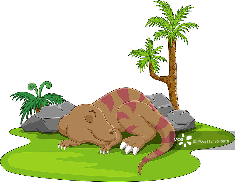 卡通可爱小恐龙草地睡觉图片素材