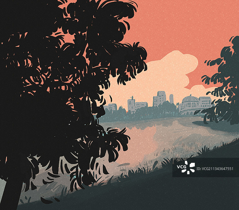 黄昏的湖边图片素材