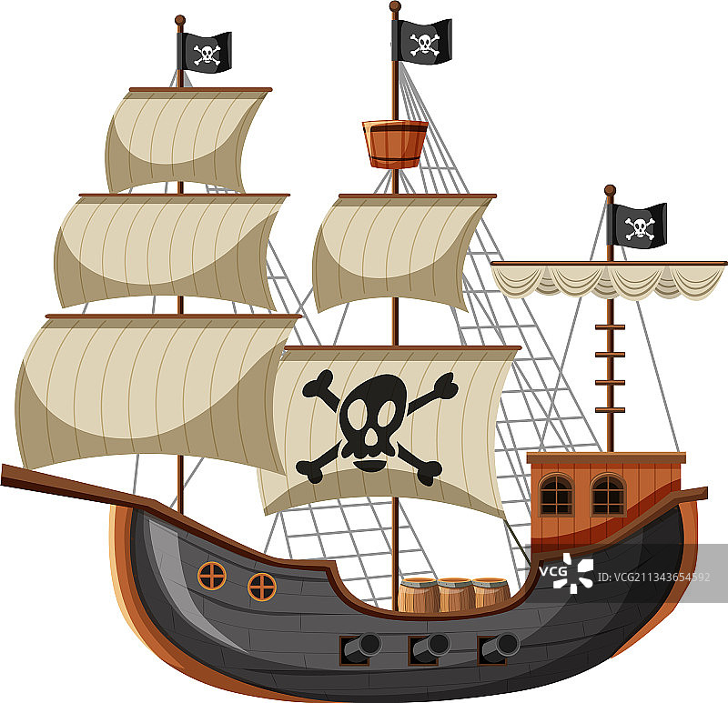 白色背景上的卡通海盗船图片素材