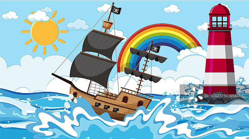 白天场景中的海盗船图片素材