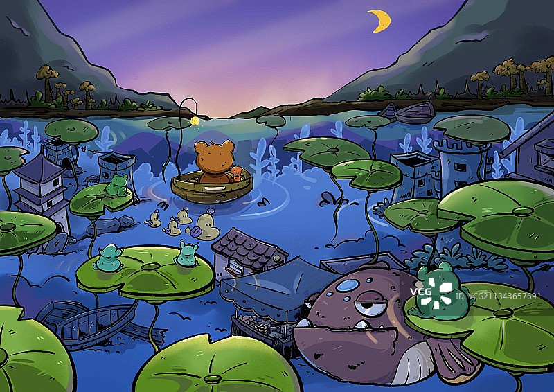 荷塘夜游图片素材