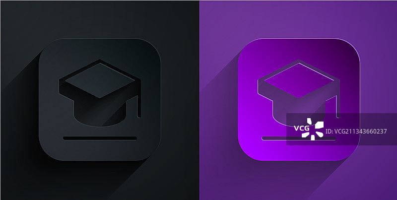 黑紫色背景上的剪纸毕业帽图标图片素材