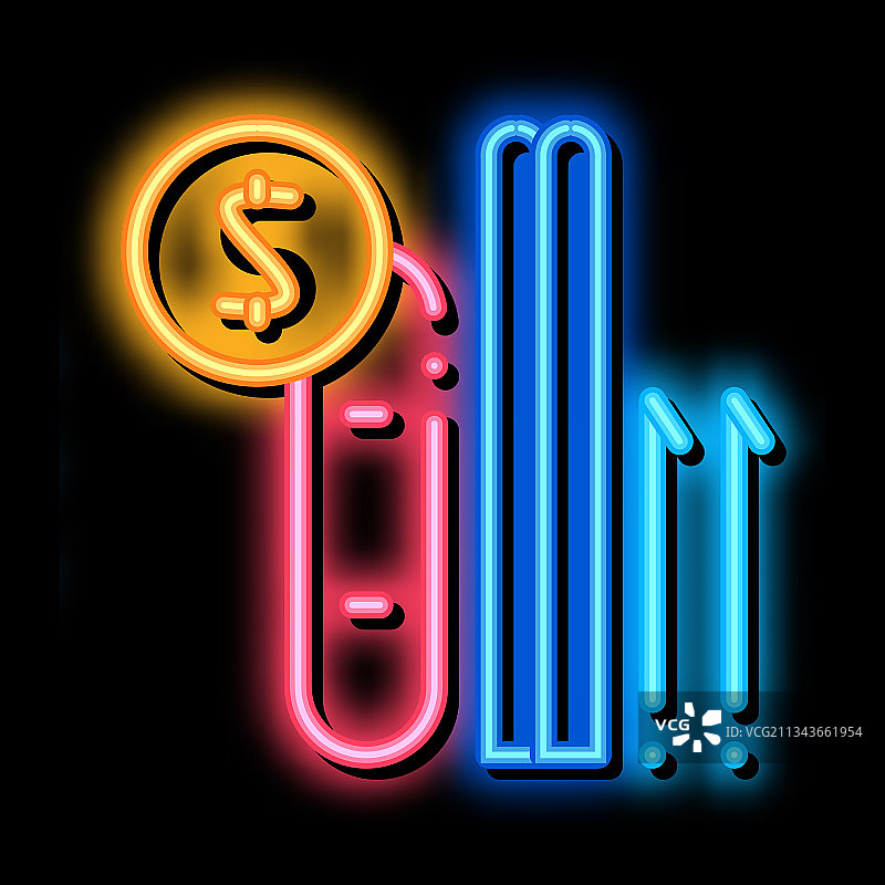 滑雪和滑雪板租赁霓虹灯图标图片素材