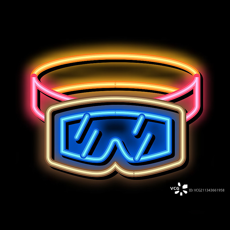 滑雪者防护眼镜霓虹灯发光图标图片素材