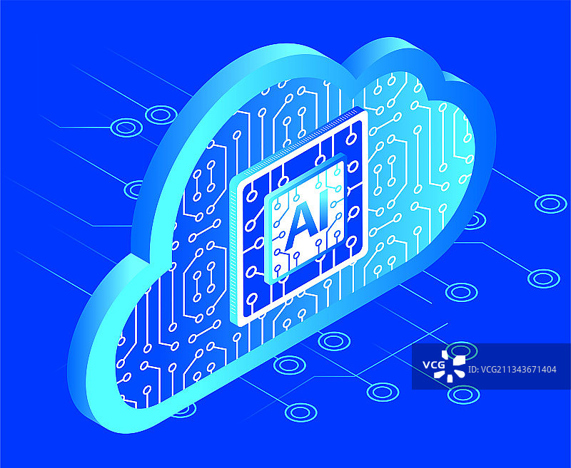 科技大数据AI云计算芯片矢量插画素材图片素材