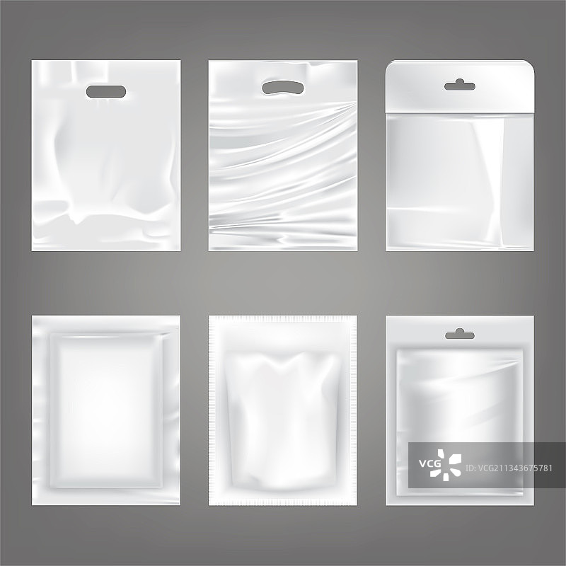 白色塑料空包装袋组合图片素材
