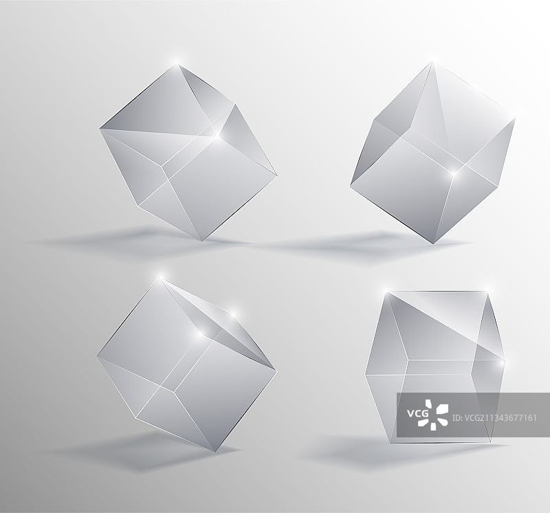 逼真透明玻璃立方体图片素材