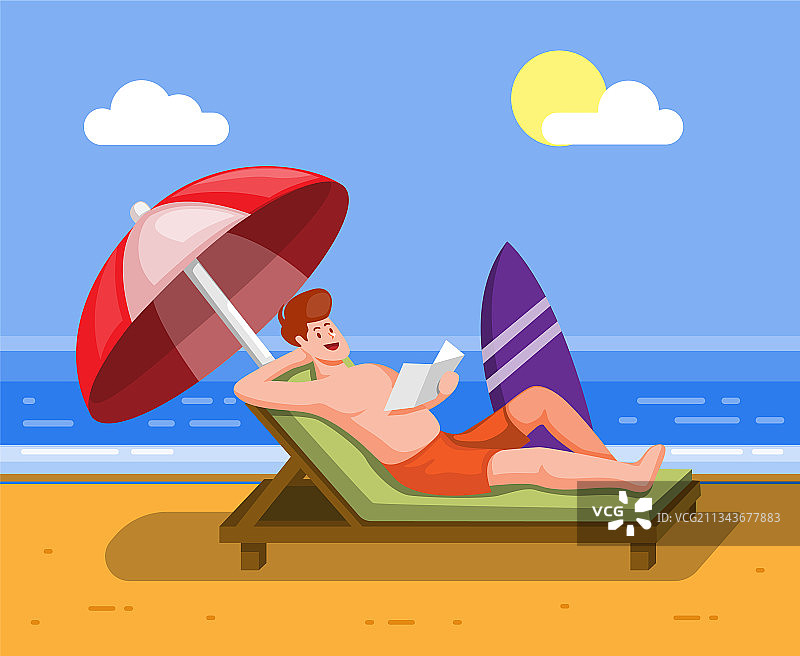 男人在海滩上放松日光浴图片素材
