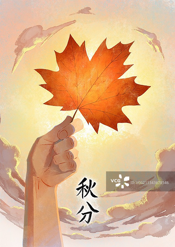 一只手举着一片红枫叶图片素材