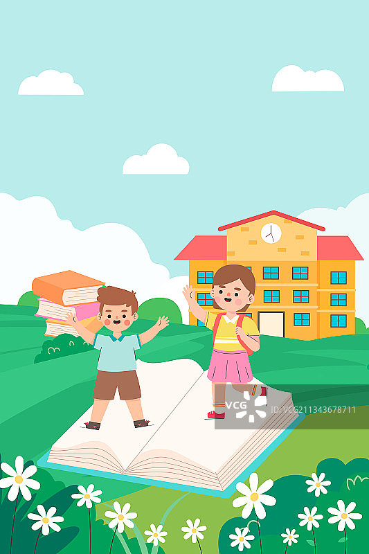 小朋友快乐地去上学矢量插画图片素材