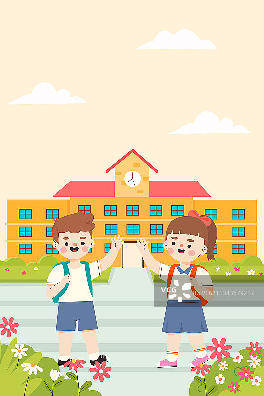 开学季小学生返校矢量插画图片素材