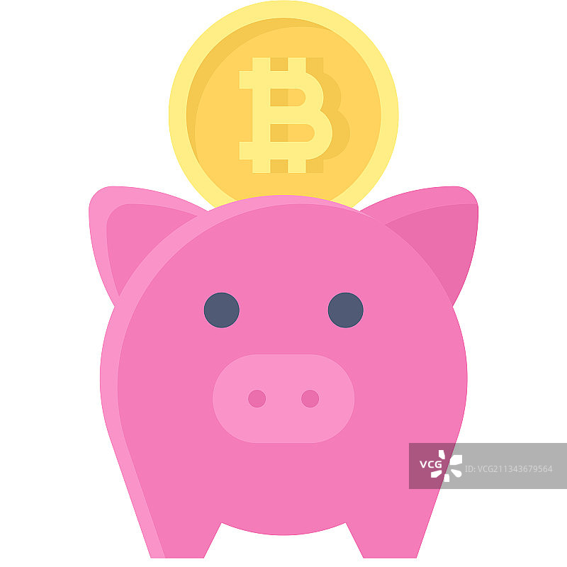 比特币和小猪储蓄罐图标，加密货币相关图片素材