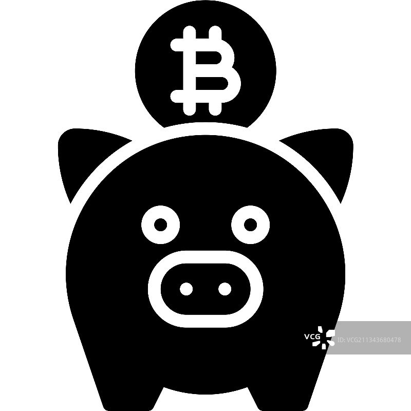 比特币和小猪储蓄罐图标，加密货币相关图片素材