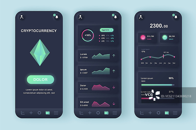 加密货币挖矿独特的新拟态设计套件图片素材