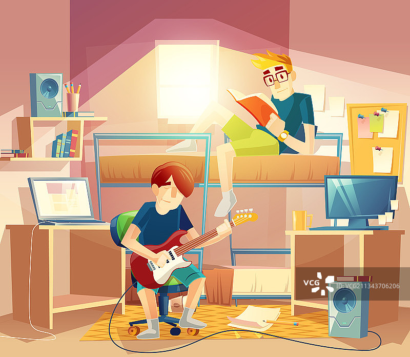 带室友的小宿舍房间内景图片素材