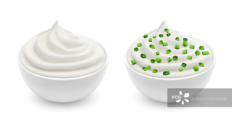 盛有酸奶油和切碎韭菜的碗图片素材