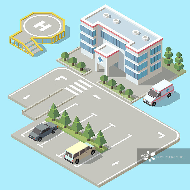 2.5D医院救护车与停车场图片素材