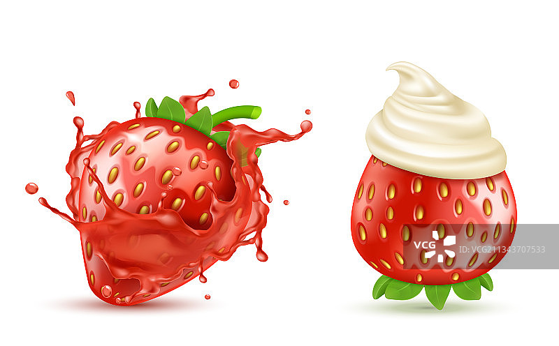 飞溅的草莓与鲜奶油图片素材