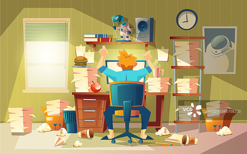 卡通自由职业者赶稿概念图片素材