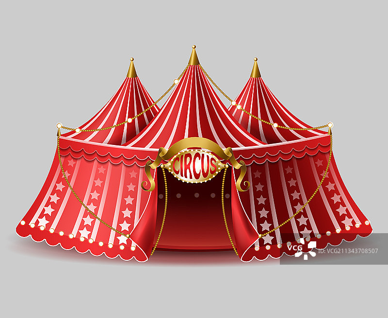带有标牌的3D逼真马戏团帐篷图片素材
