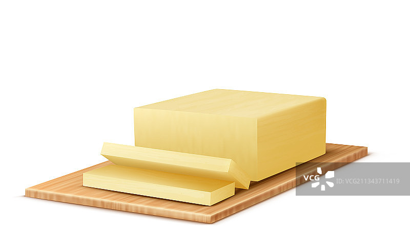 3D写实风格：木制托盘上的黄油图片素材
