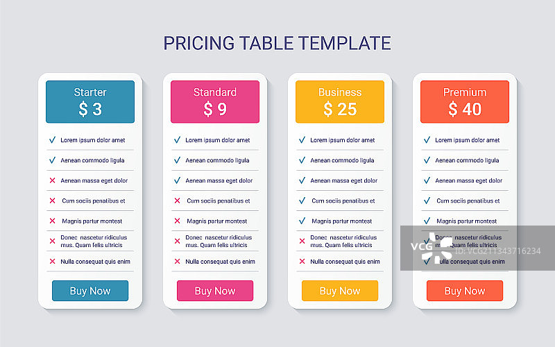 四列定价数据价格表模板图片素材