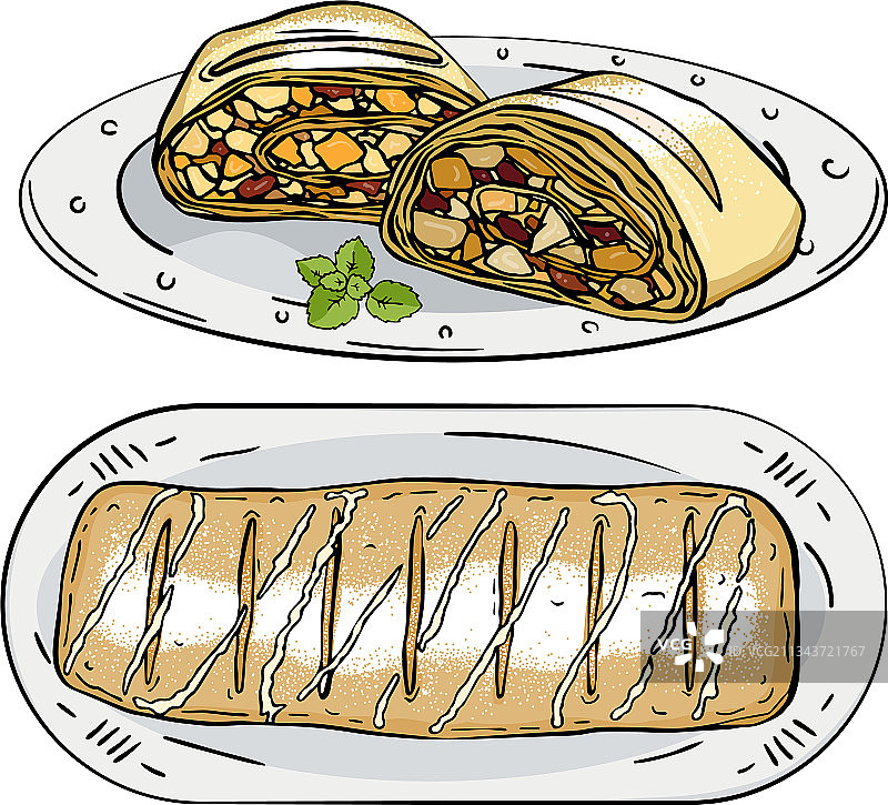 切片和维也纳苹果馅饼组合图片素材