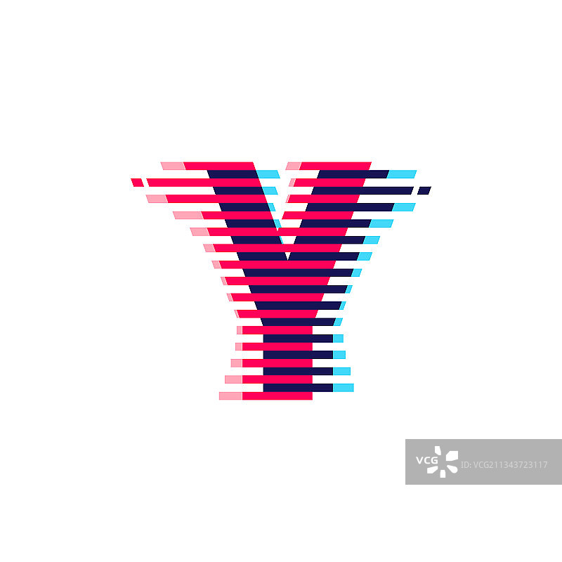 具有鲜艳线条故障效果的Y字母标志图片素材