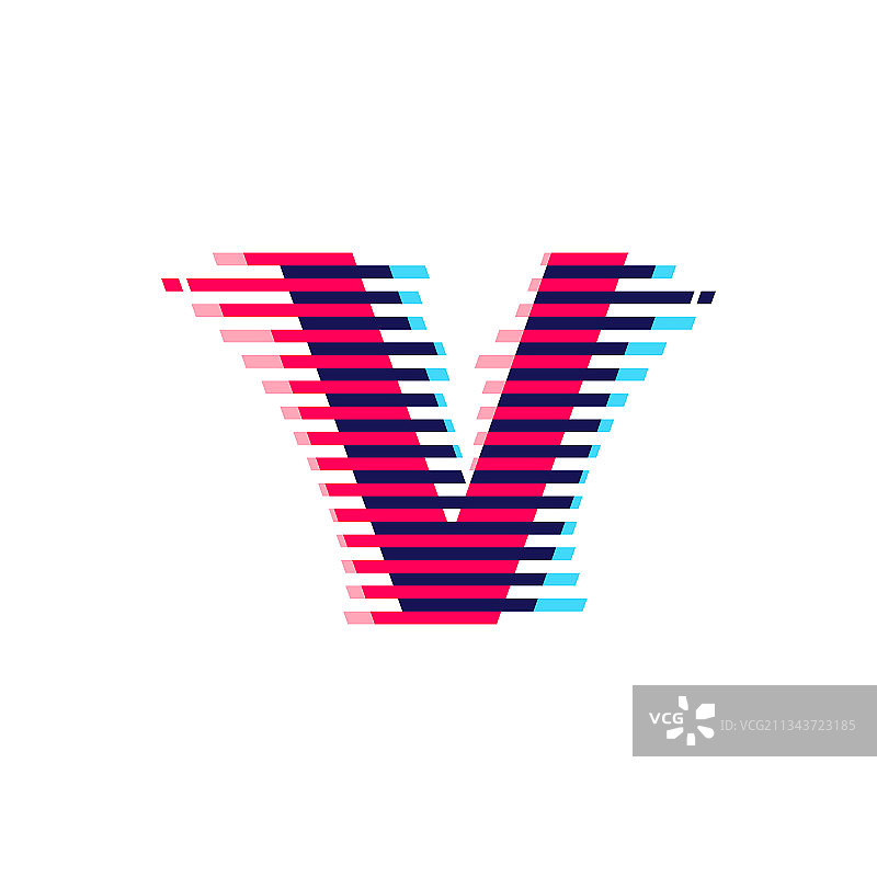 带活力线条故障效果的V字母标志图片素材