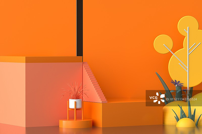 3d渲染卡通风几何体场景图片素材