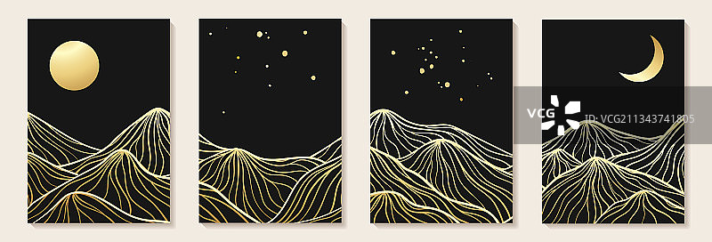 抽象艺术金色线条山峰图片素材