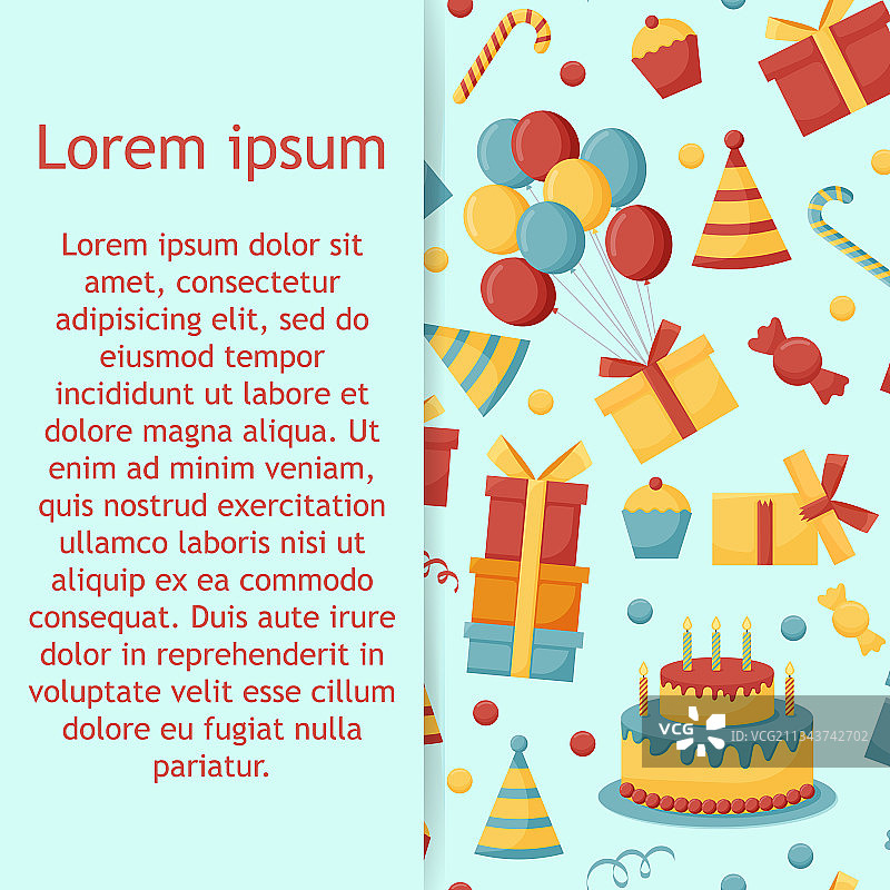 生日奶油蛋糕礼盒花环扁平素材图片素材