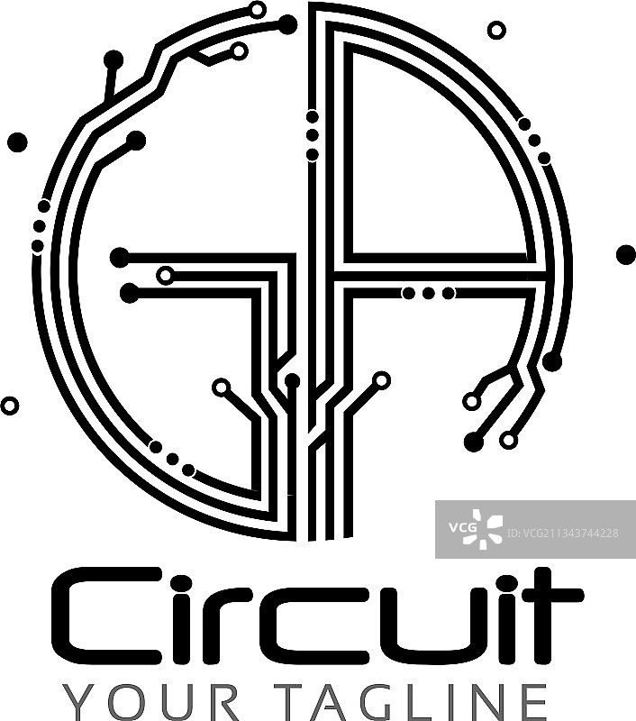 字母GA与白色背景电路扁平设计图片素材