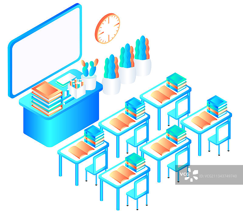 教室简约科技风立体矢量插画素材图片素材