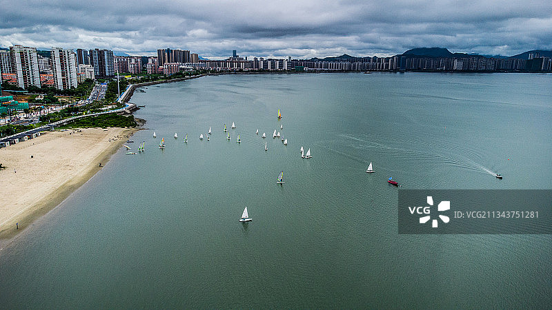 广东省汕尾城区品清湖航拍图片图片素材