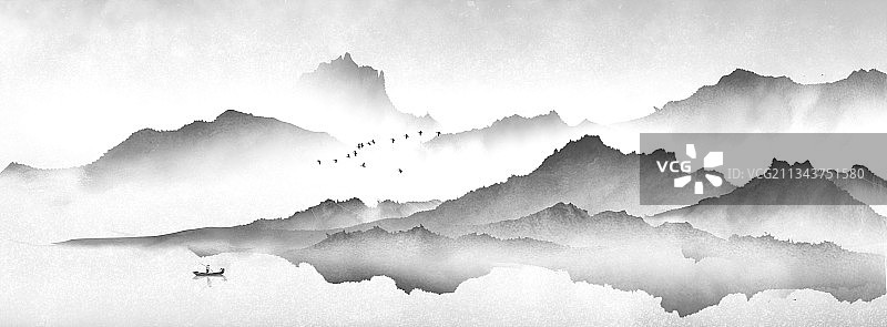 中国风大型意境山水场景插画图片素材