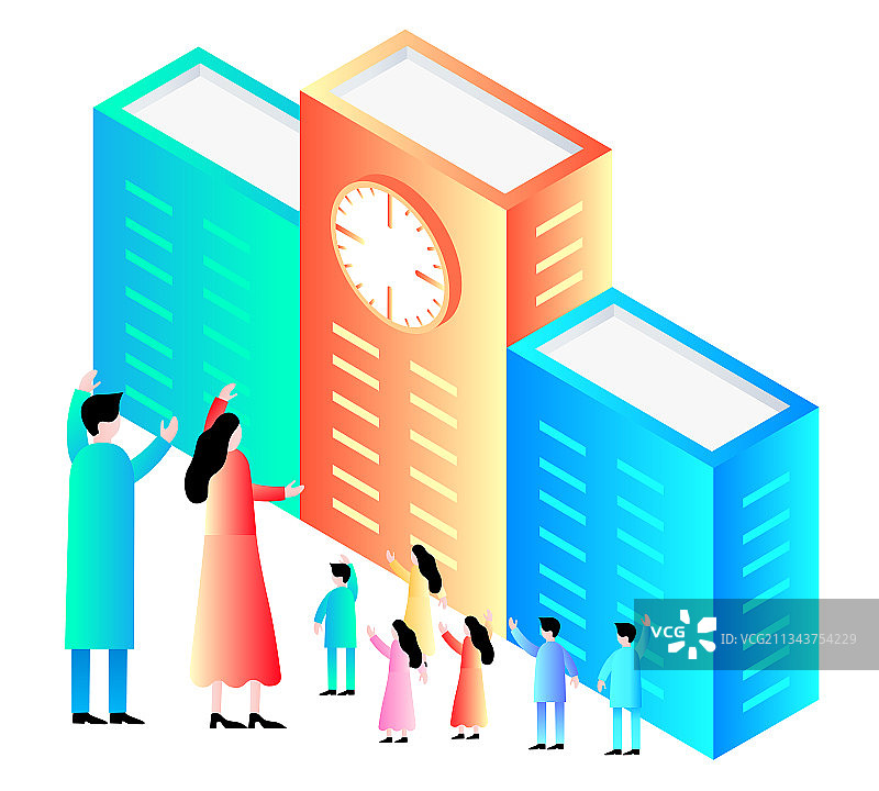 老师学生校园相拥简约科技风立体矢量插画素材图片素材