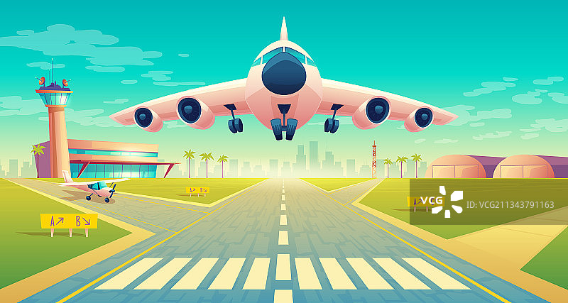 飞机在跑道上起飞图片素材