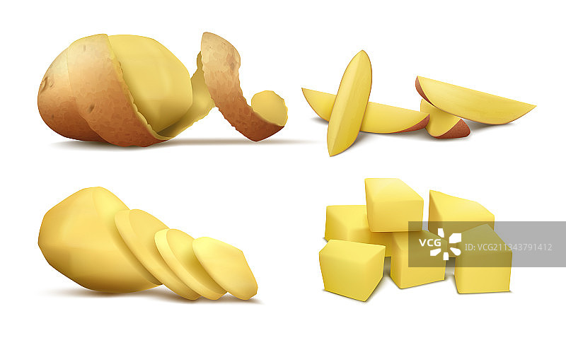 带去皮生土豆和切片的剪贴画图片素材